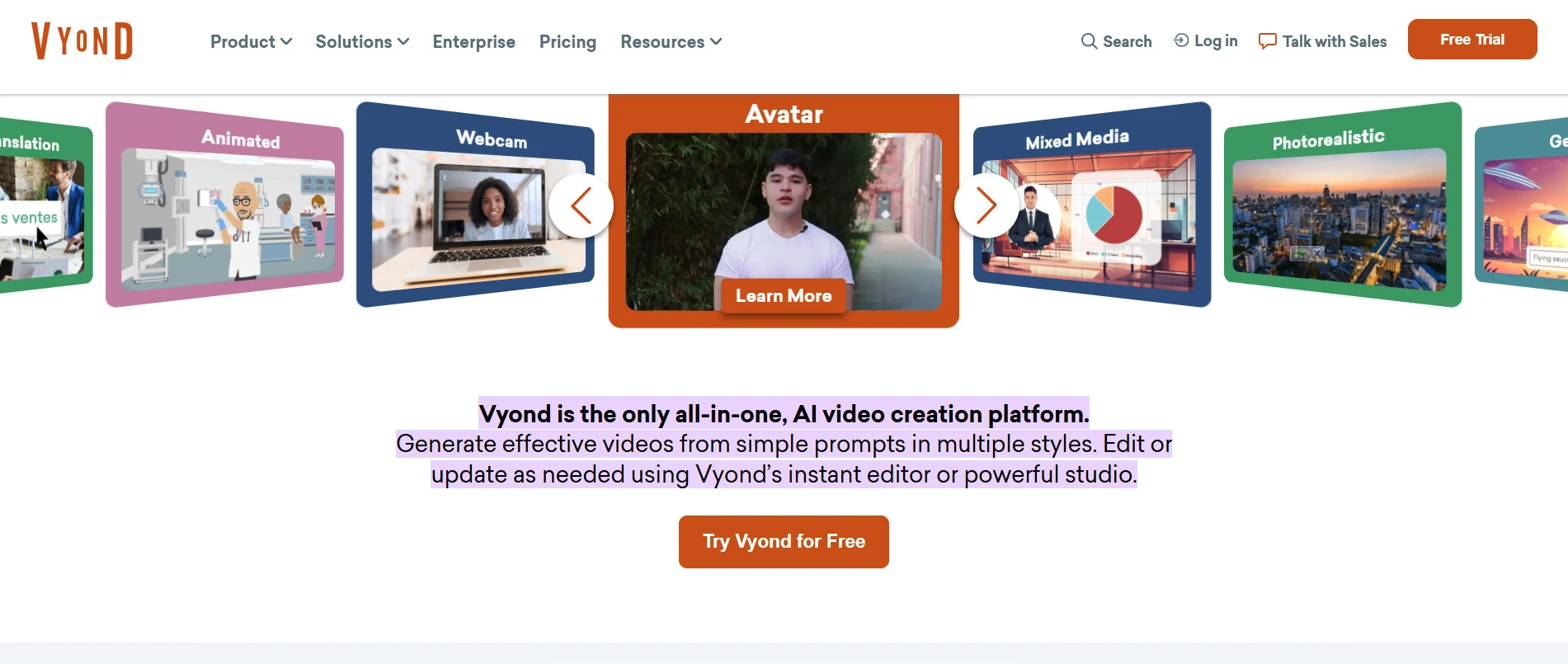 Vyond is the only all-in-one, AI video creation platform