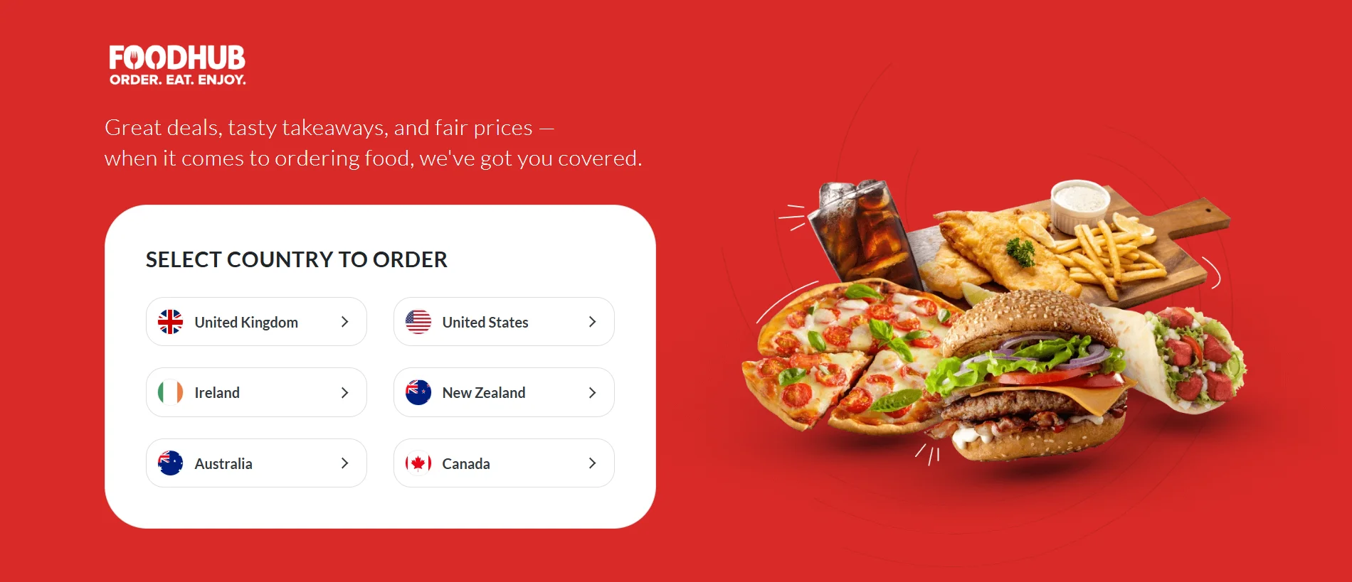 Foodhub Food Delivery App and Takeaway Surf in 6 Countries (UK, Ireland, USA, Australia, Canada and New Zealand)